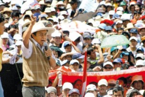Goyo addresses a rally against the Conga project